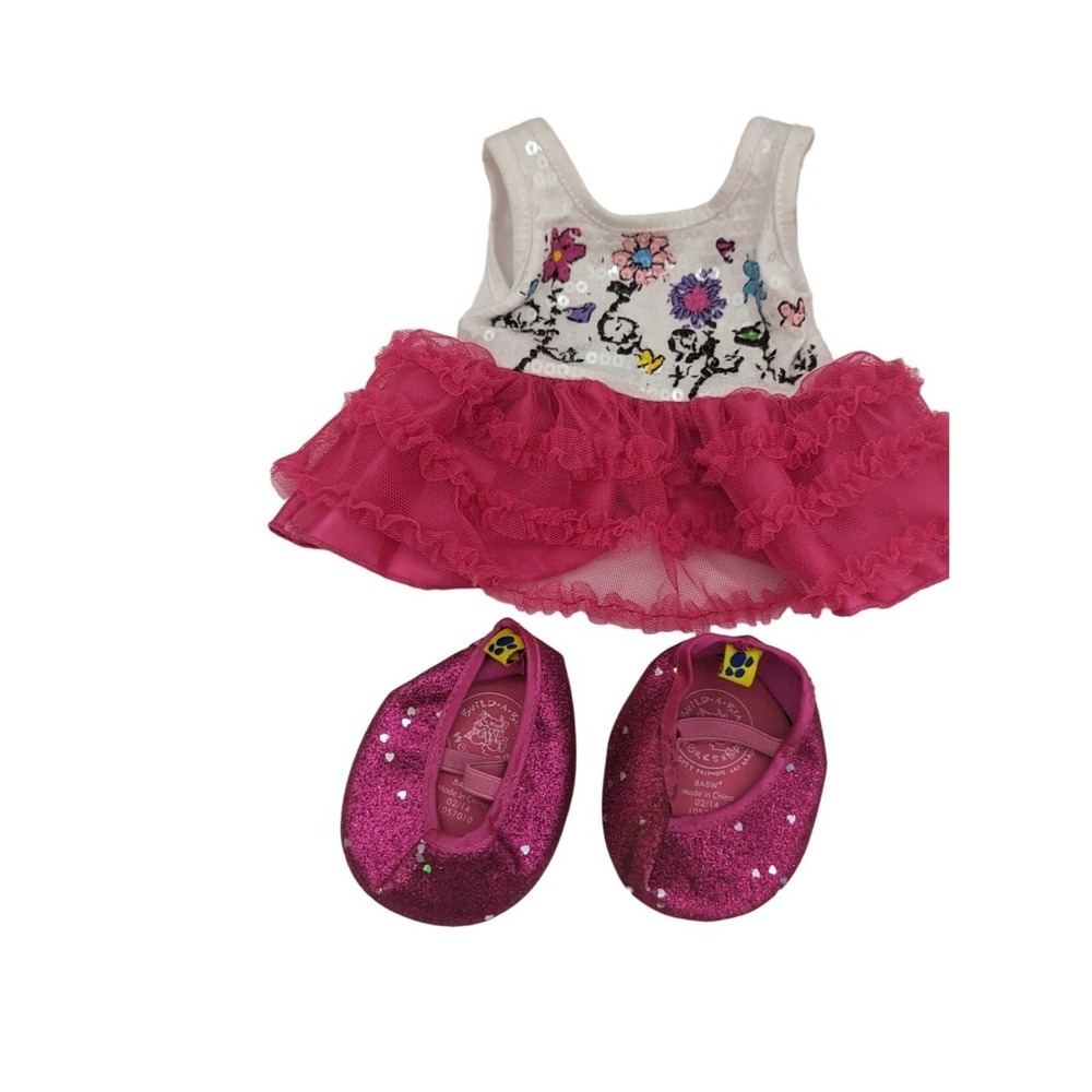 Build-A-Bear Workshop‎ Pink Floral Tutu Dress and Glitter Heart Shoes Set